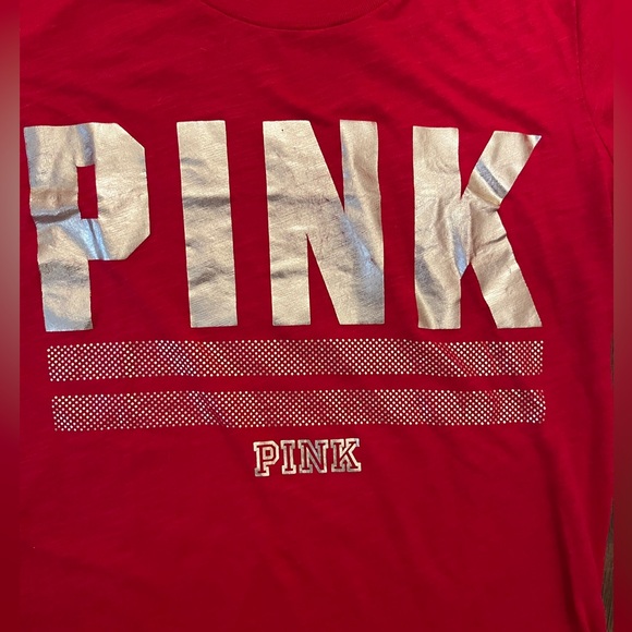 PINK Women’s Tee - Red w/ Gold Foil Letters - Medium - EUC - Picture 3 of 5